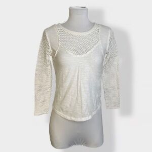 We the Free White Mesh Long Sleeve Top